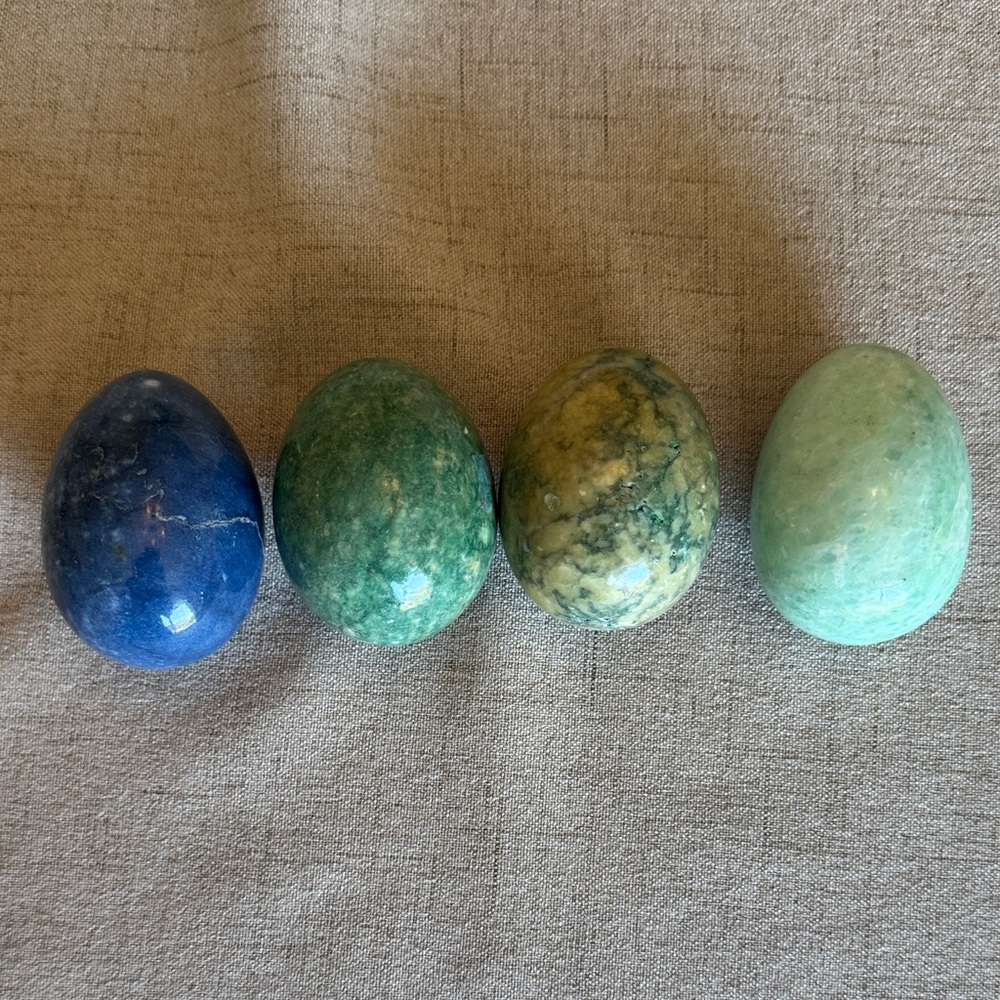 Set of Four Multicolored Decorative Stone Eggs